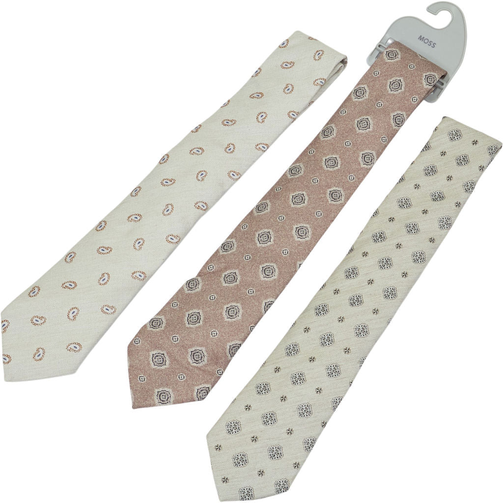 Tessitura Bottinelli x Moss Beige Patterned Tie Bundle x 3