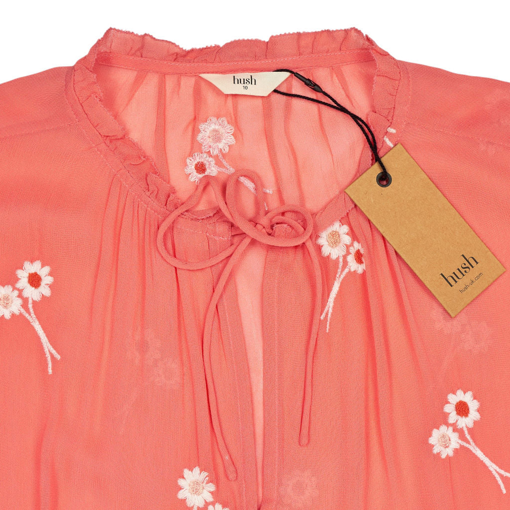 Hush Coral Akina Embroidered Top