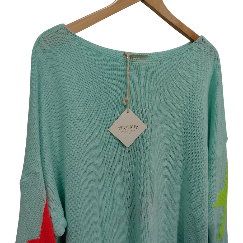 Aroma Green Star Sleeve Knit Jumper