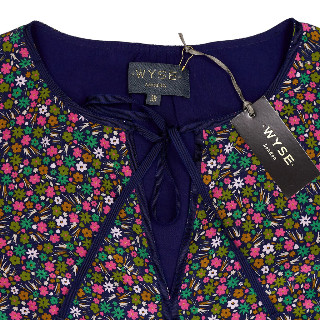 WYSE Blue Ditsy Floral Silk Dress
