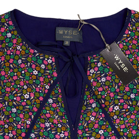 WYSE Blue Ditsy Floral Silk Dress