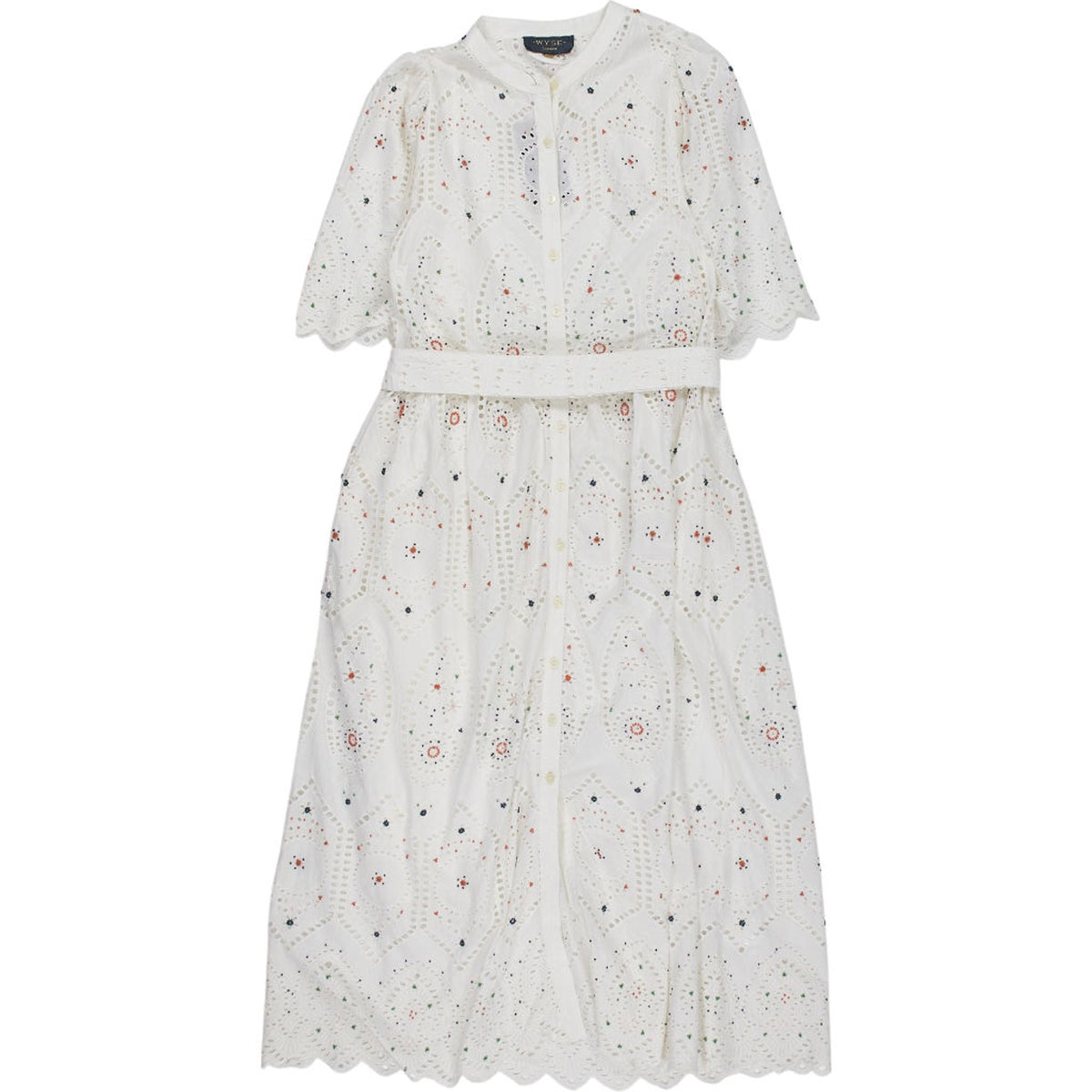 WYSE  White Embroidered Midi Dress