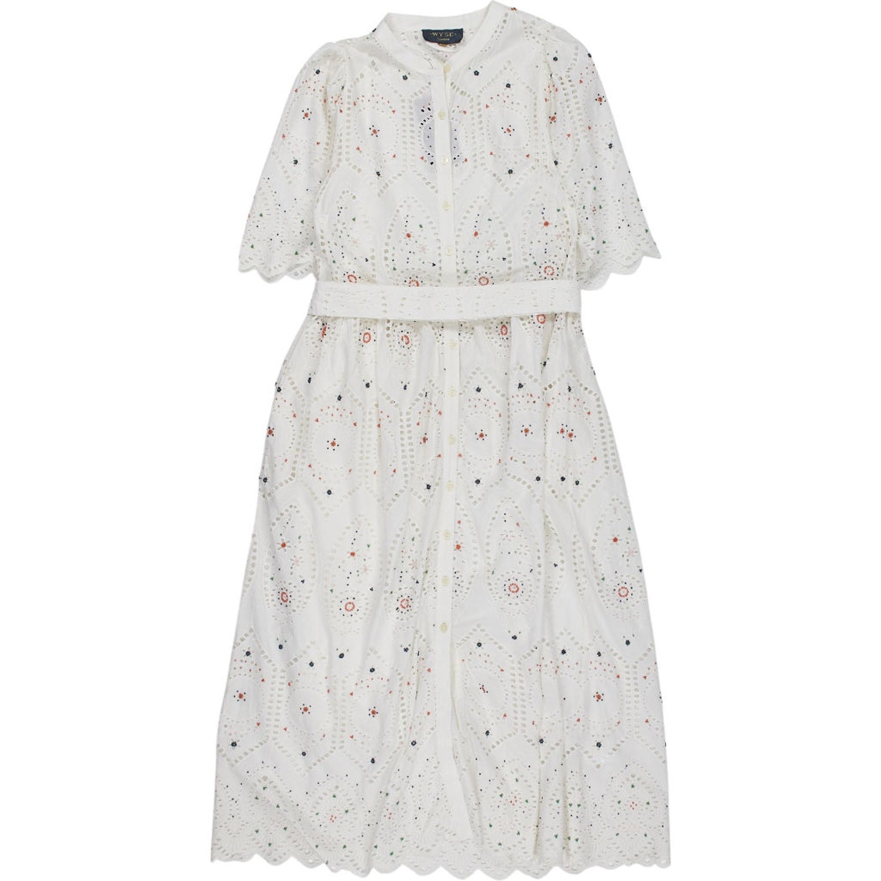 WYSE  White Embroidered Midi Dress