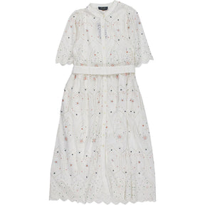 WYSE  White Embroidered Midi Dress