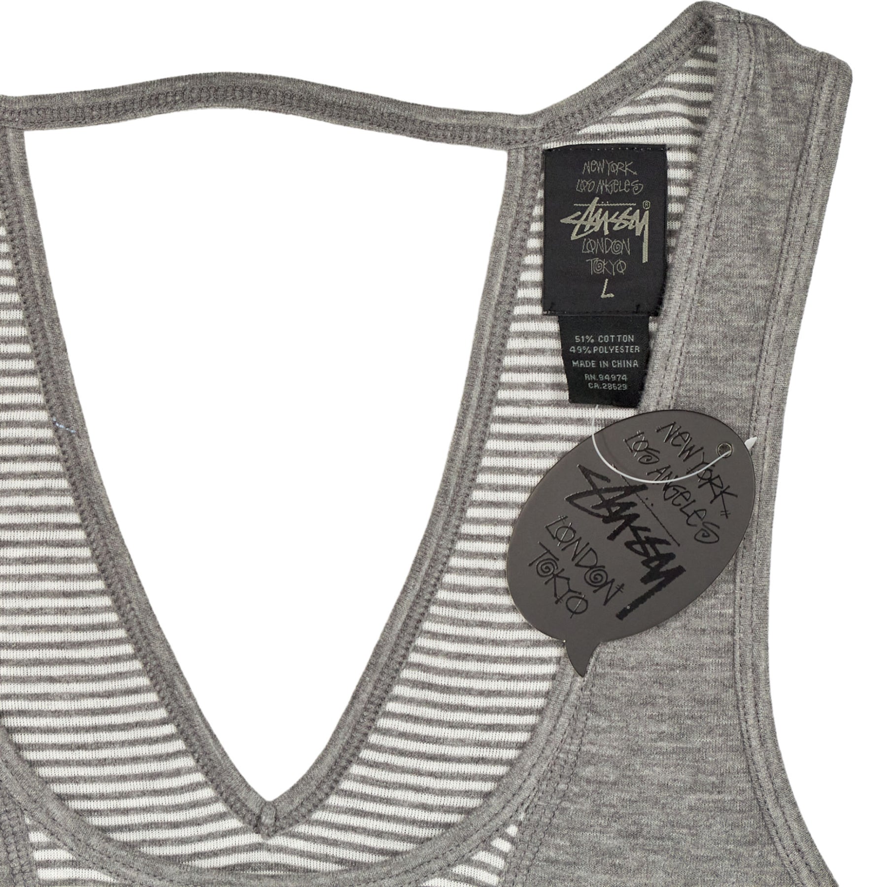 Stussy Grey Striped Tank Top