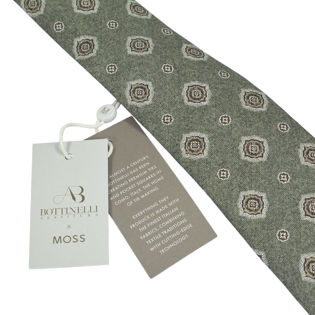 Moss Green Patterned Silk Tie Bundle x 3