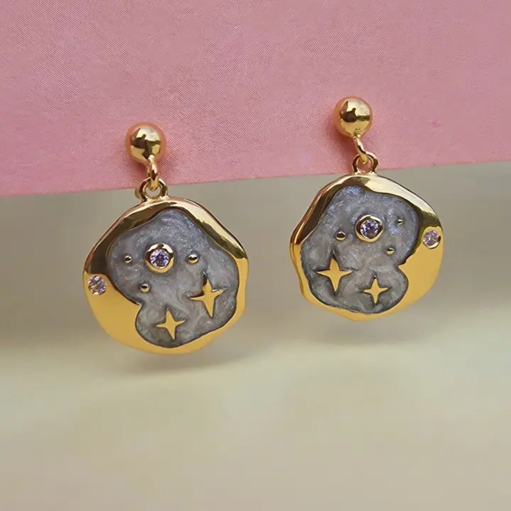 Pink Opal and Pearl Enamel Starry Night Earrings - 2 colours