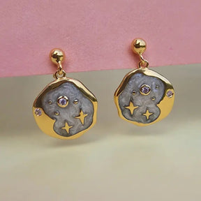 Pink Opal and Pearl Enamel Starry Night Earrings - 2 colours