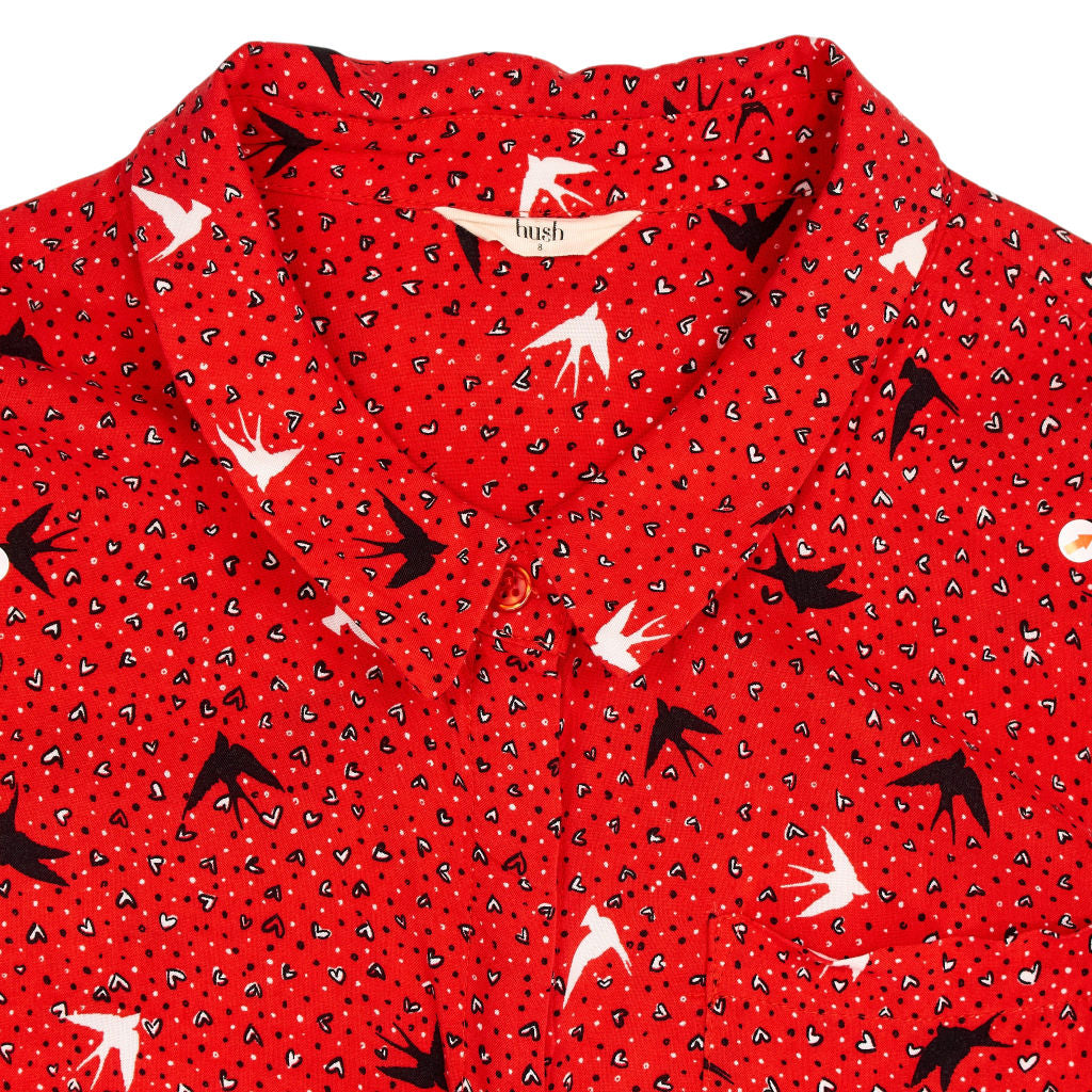 Hush Red Bird Print Dress UK 8