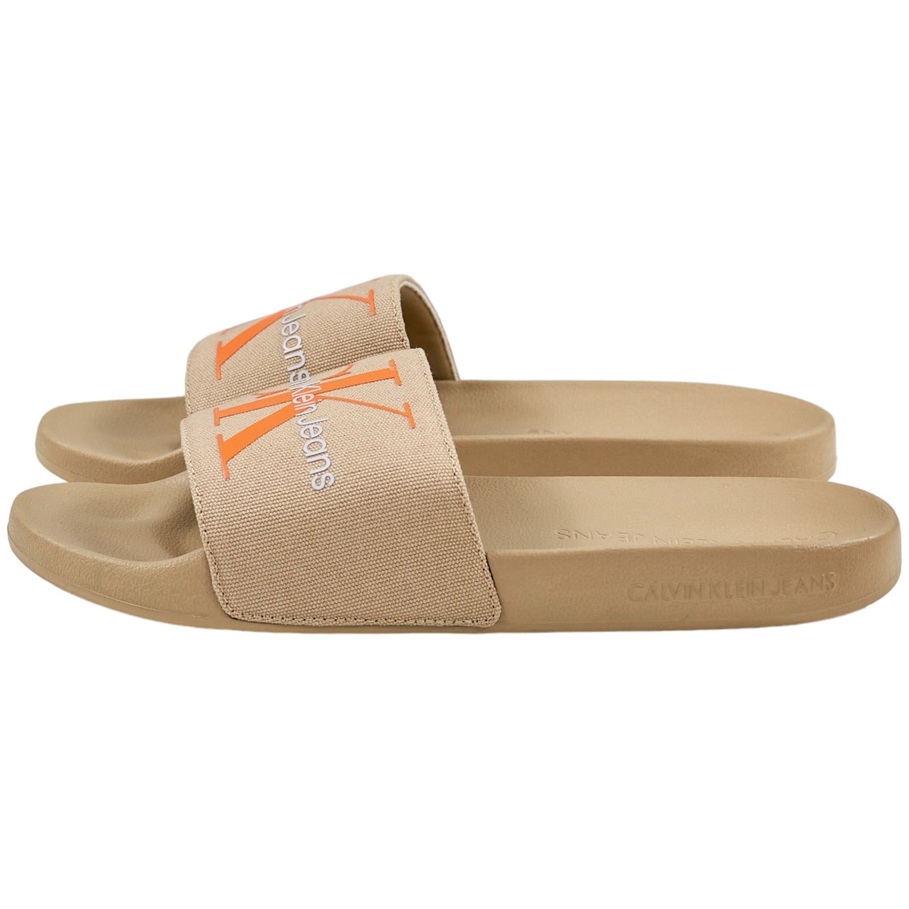 Calvin Klein Jeans Beige Monogram Logo Sliders