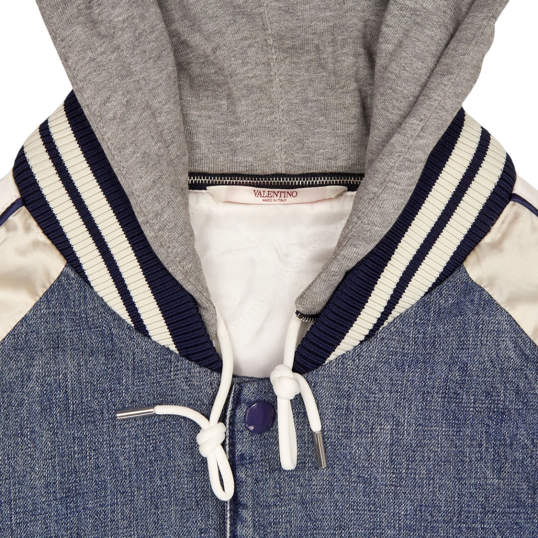 Valentino Blue Denim Varsity Hooded Jacket