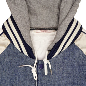 Valentino Blue Denim Varsity Hooded Jacket