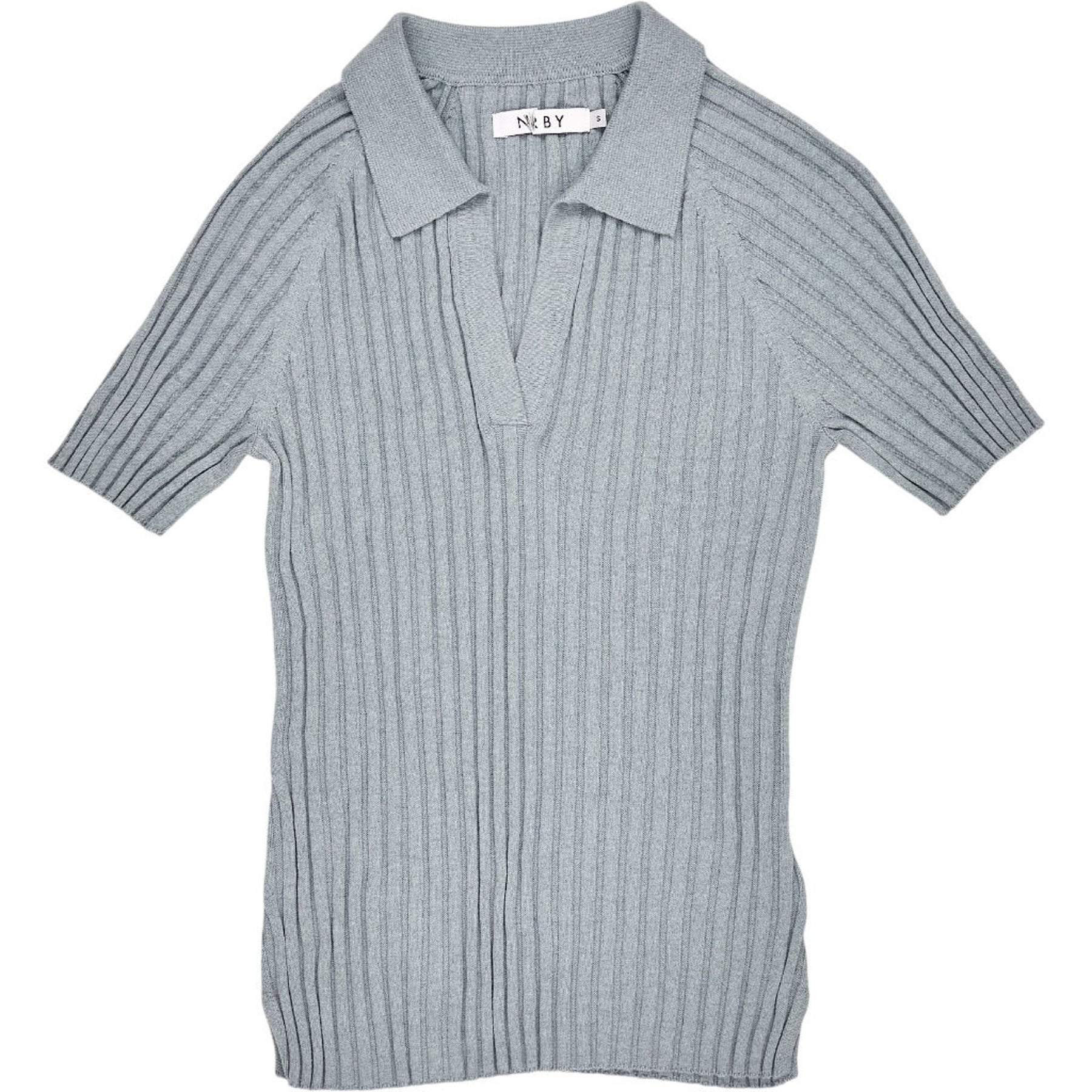 NRBY Blue Ribbed Knit Polo Top