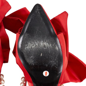 Mother of Pearl Red Bow Accent Heels
