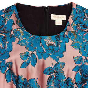 Monsoon Pink Blue Jacquard Floral Occasion Dress
