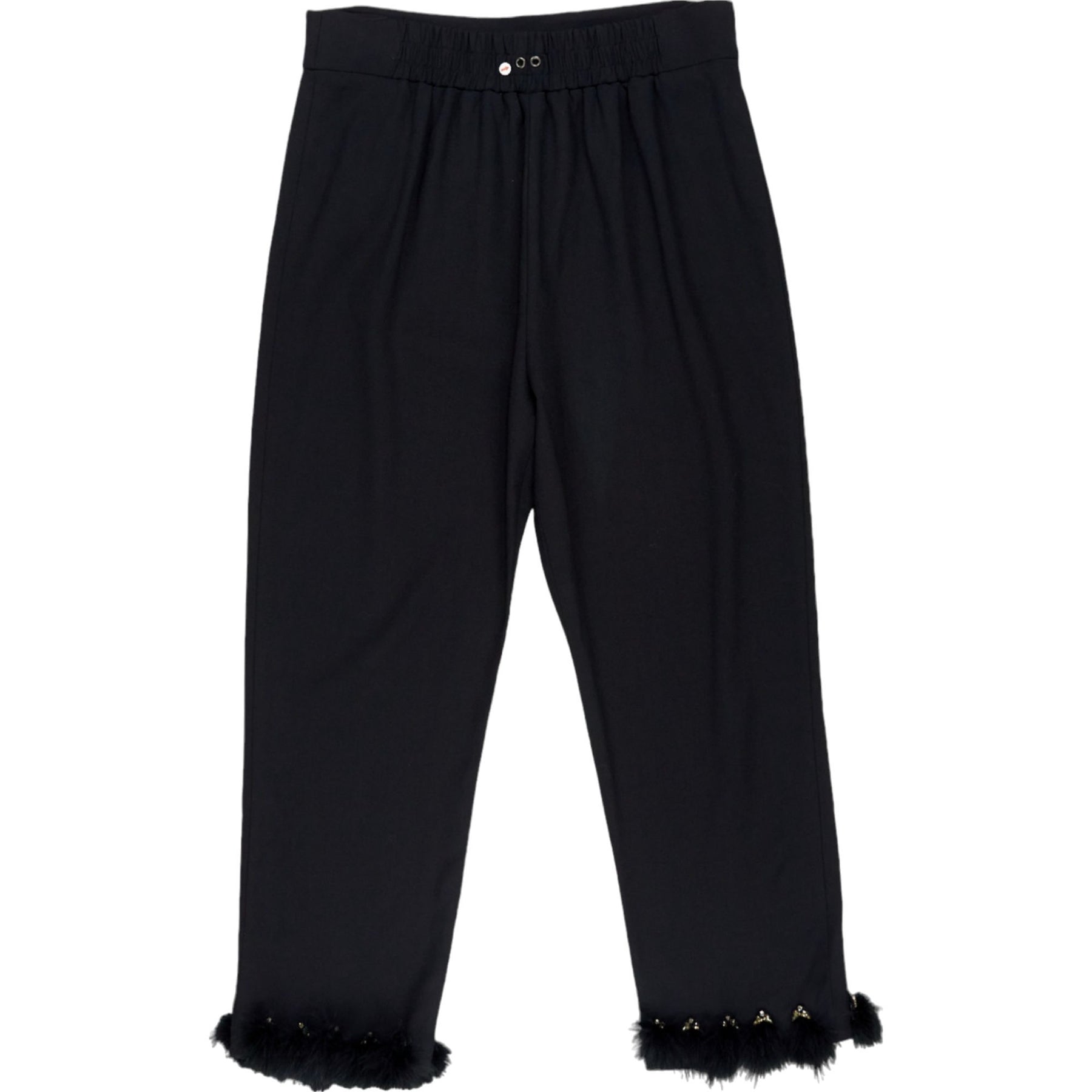 Mother of Pearl Black Pants with Fur Trim