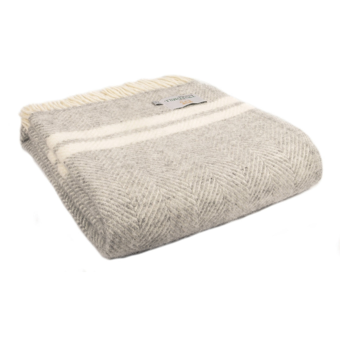 Tweedmill Fishbone Silver Grey/Cream Pure Wool Blanket