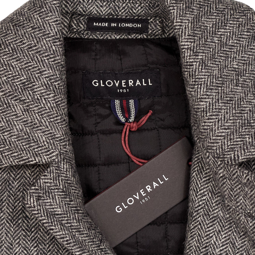 Gloverall Grey Herringbone Wool Coat