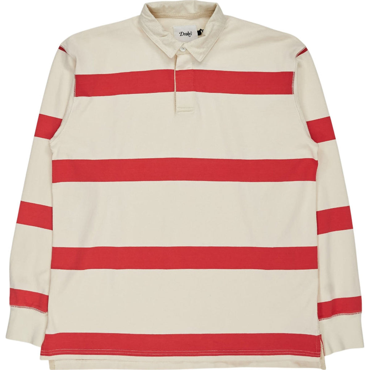 Drake's White Red Stripe Rugby Shirt L