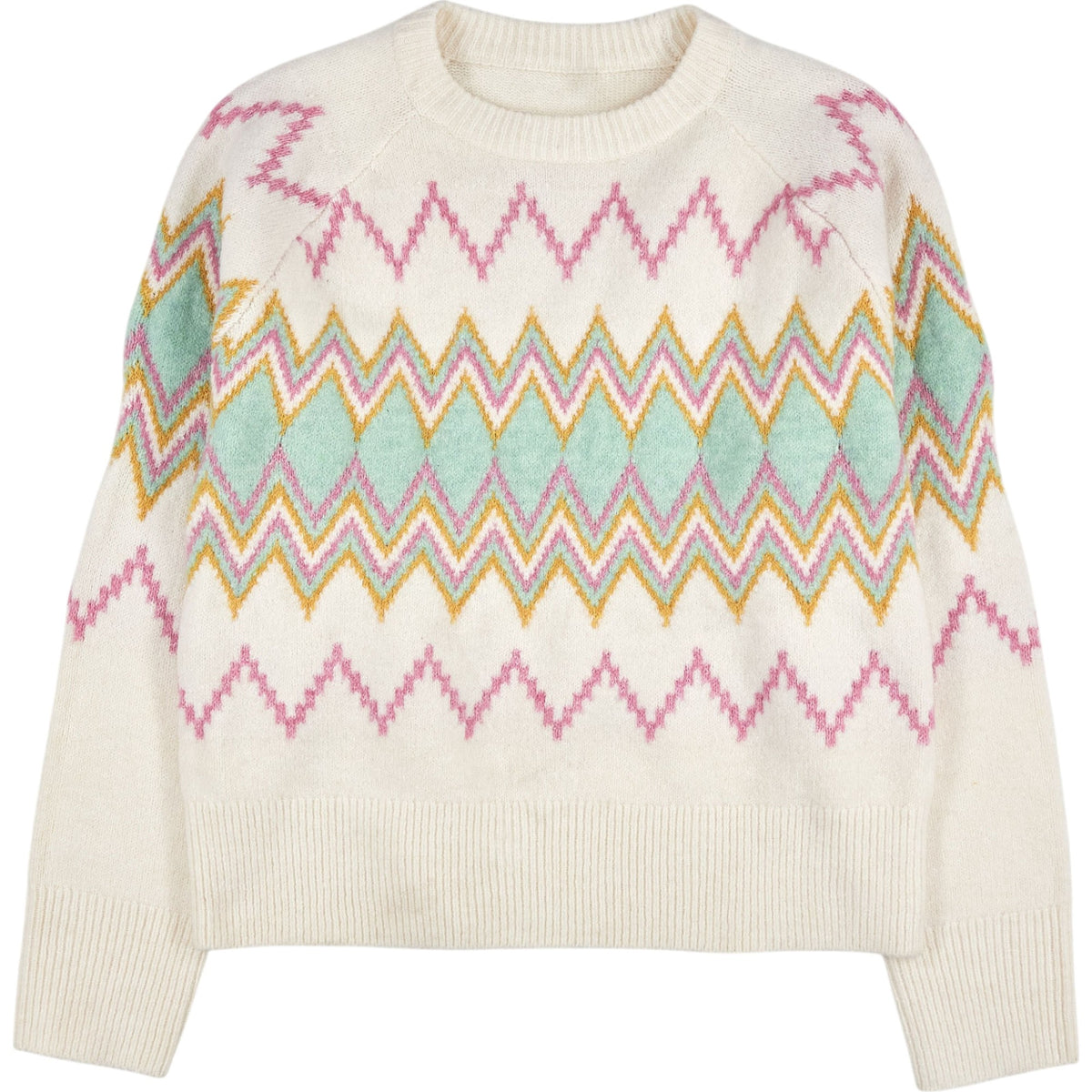 Omnes Cream Multi Zigzag Knit Jumper