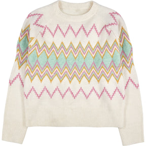 Omnes Cream Multi Zigzag Knit Jumper