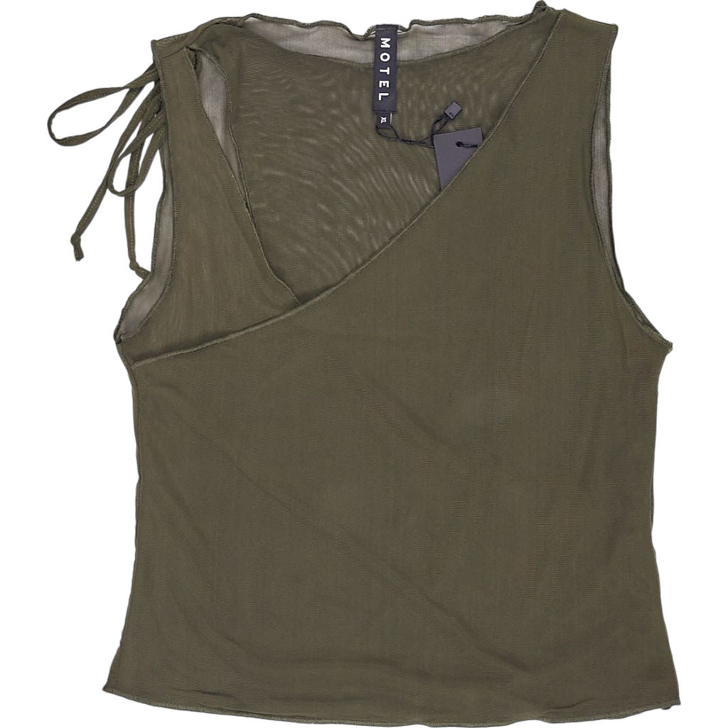 Motel Khaki Moni Tie Tank Top Mesh