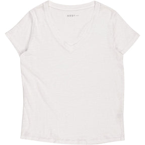 NRBY White Linen V-Neck T-Shirt
