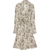 By Walid Grey Rose Print Linen Trench Coat