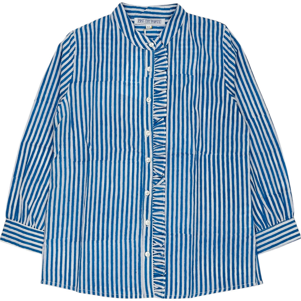 Pink City Prints Blue Striped Cotton Shirt