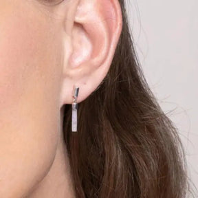 Blue Lace Agate Drop Bar Silver Stud Earrings