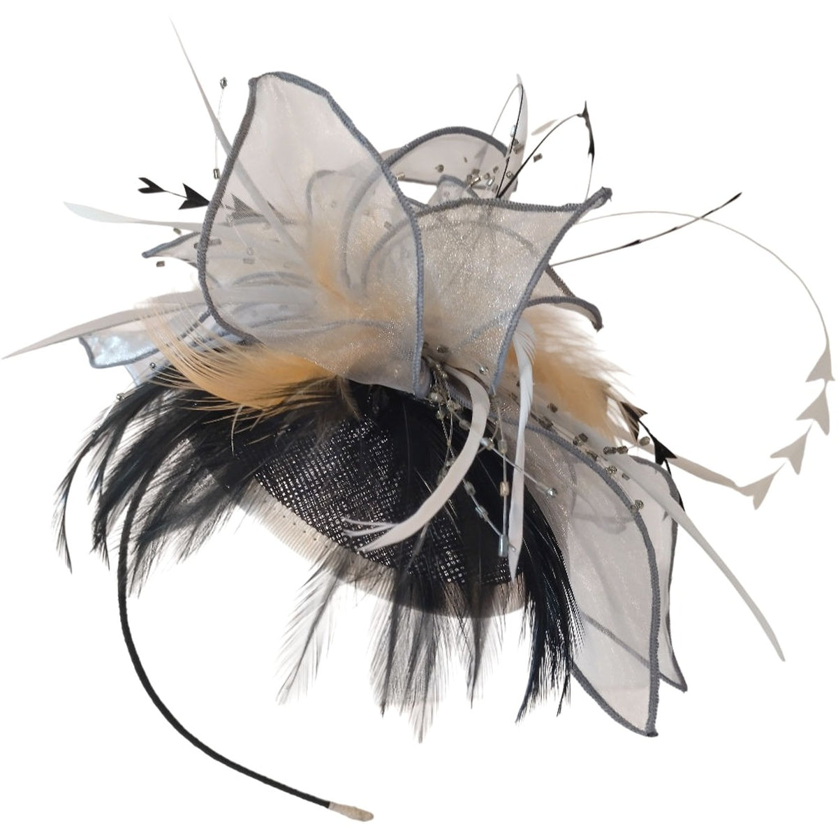 Magpie Accessories Feather Fascinator Blue, Black & Cream