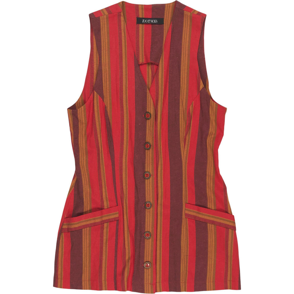 Vintage Zoo Et Vous Red Striped Sleeveless Vest