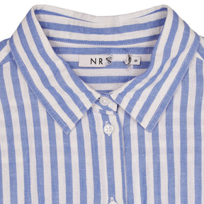 NRBY Blue Striped Linen Blend Shirt Dress