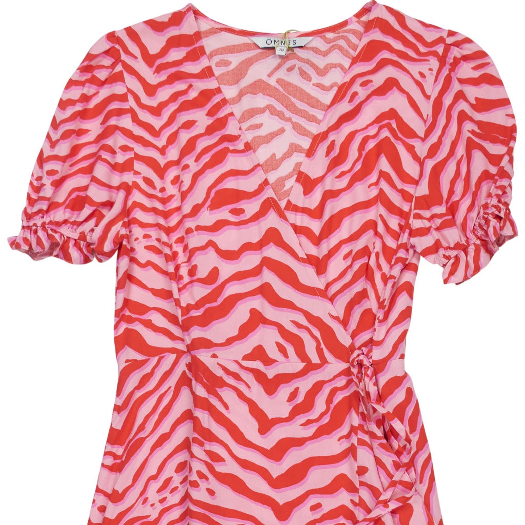 OMNES Red Pink Capri Frill Wrap Dress