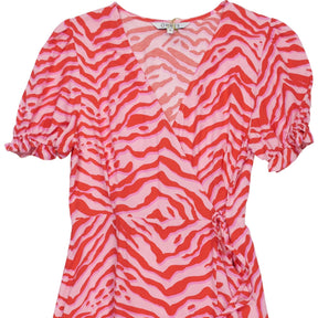 OMNES Red Pink Capri Frill Wrap Dress