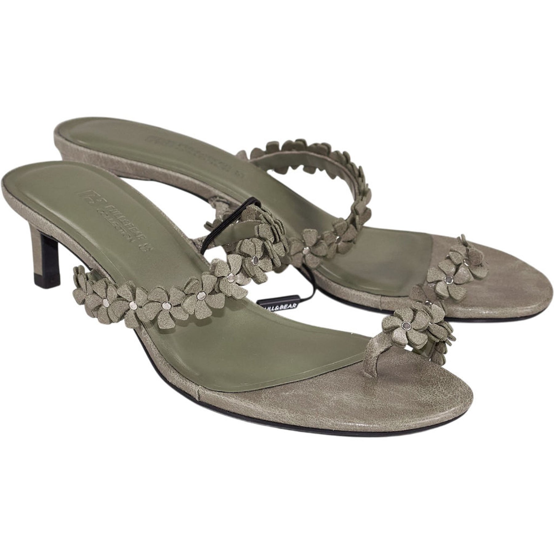 Pull & Bear Green Flower Embellished Sandals