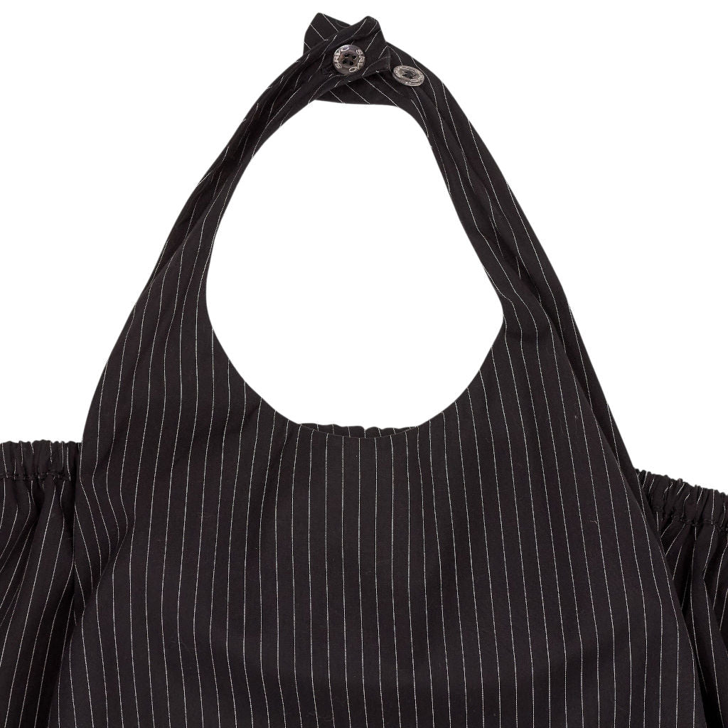 SRVC Black Pinstripe Puffball Dress