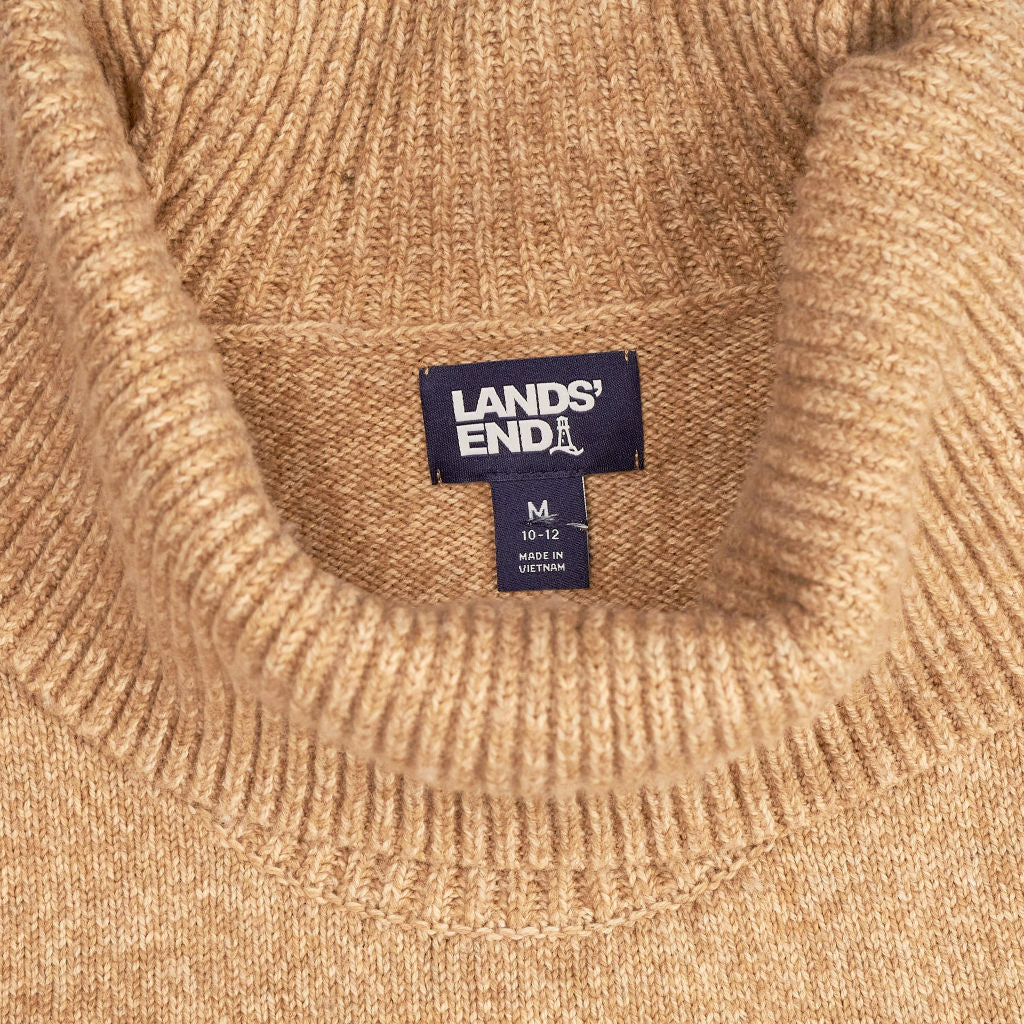Lands' End Tan Wool Blend Roll Neck Jumper Dress