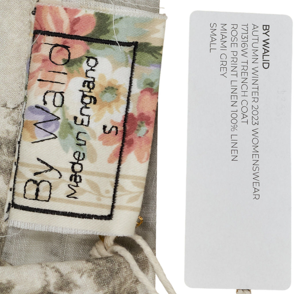 By Walid Grey Rose Print Linen Trench Coat