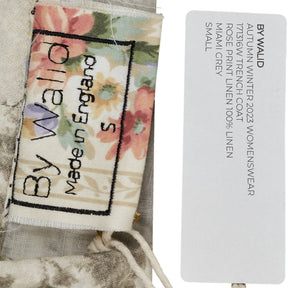 By Walid Grey Rose Print Linen Trench Coat