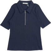 Baukjen Navy Ivy Rib Zip Collar Top