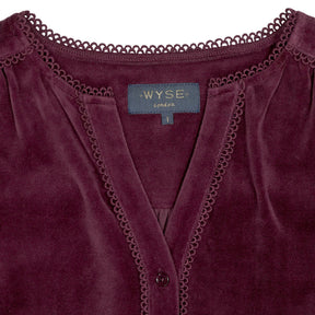 Wyse Burgundy Purple Lace Trim Blouse