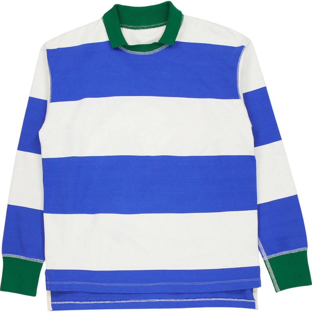 Drakes Blue Green Striped Rugby Shirt M