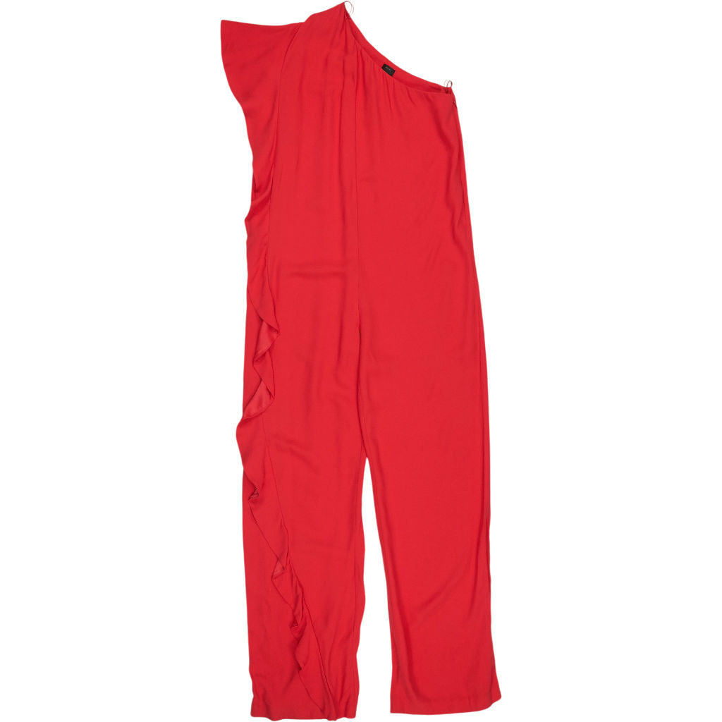 Pinko Red One Shoulder Ruffle Jumpsuit