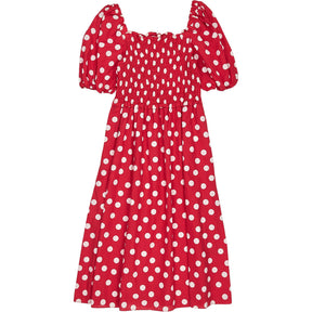 Baukjen Red Polka Dot Organic Cotton Smock Midi Alicia Dress
