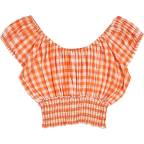 Pink City Prints Orange Gingham Top XS