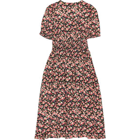 Baukjen Black Rose V-Neck Waisted Midi Dress