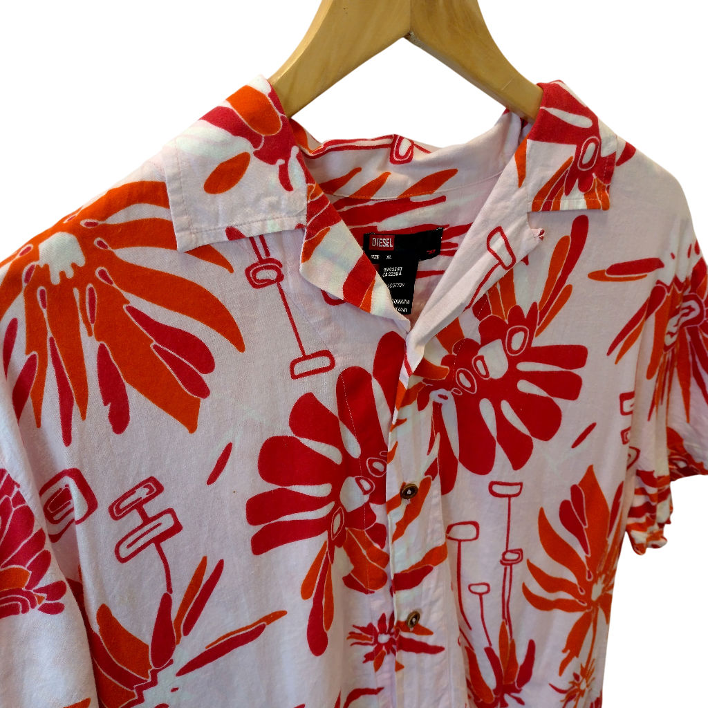 Diesel Red Orange Floral Cotton Shirt