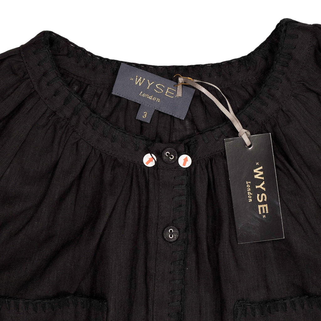 Wyse Black Monica Linen Blouse