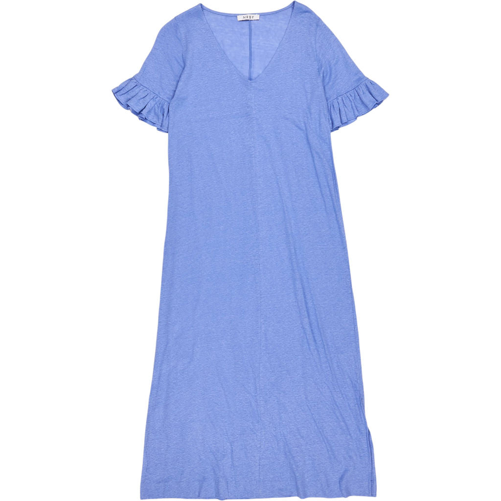 NRBY Blue V-Neck Linen Slub Dress